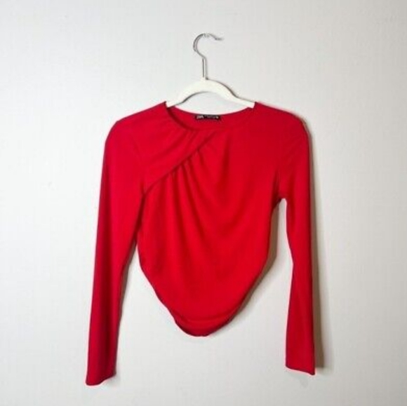 Zara red long sleeve top ruched S - Picture 1 of 5